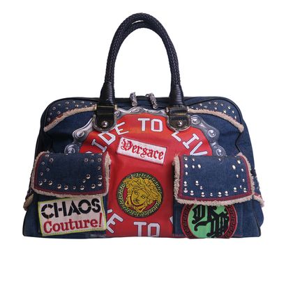 Denim Badges Bowling Bag, front view